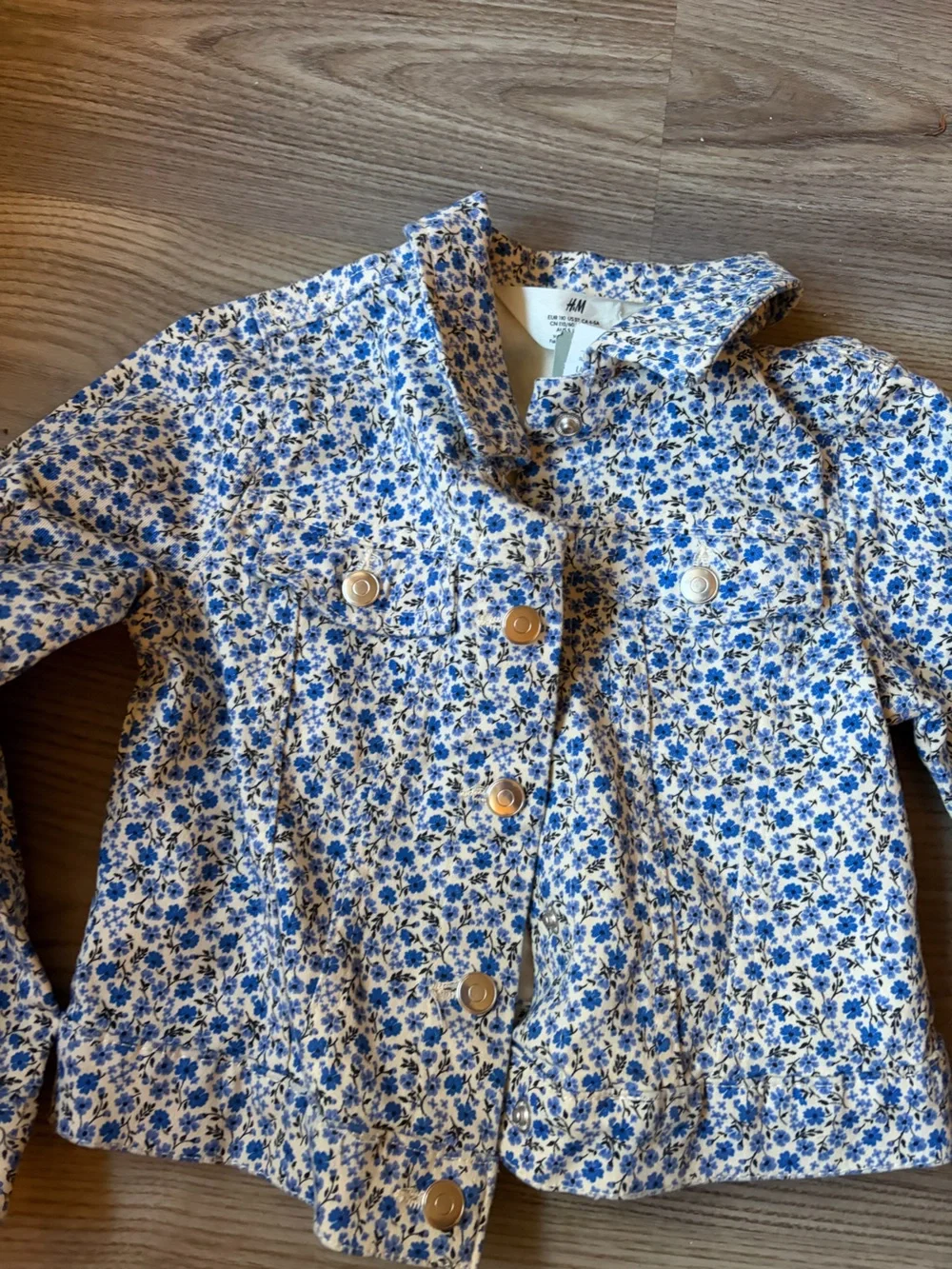 H&M Floral Print Denim Jacket Size 4-5T Ditsy Floral Denim Trucker Jacket NEW